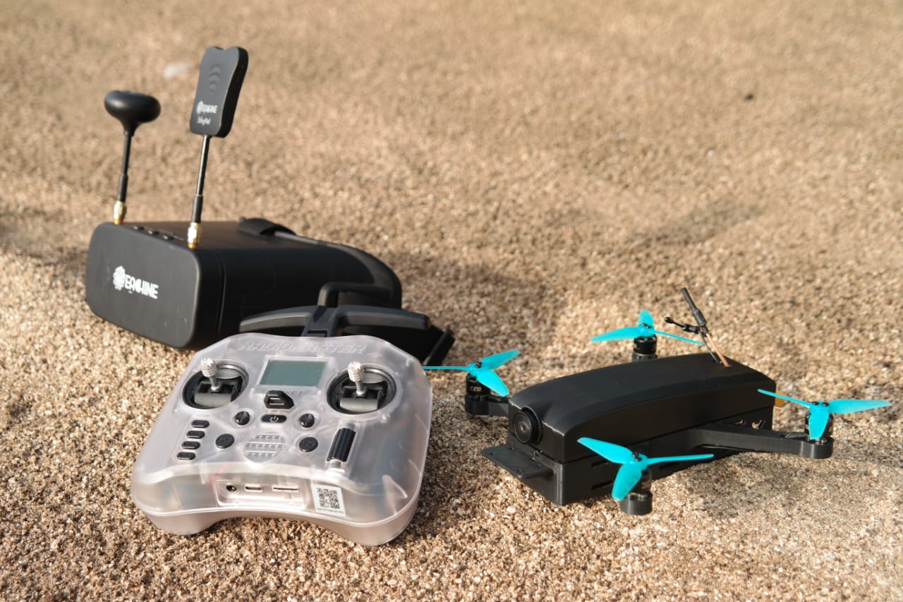 Cinematic drone in field